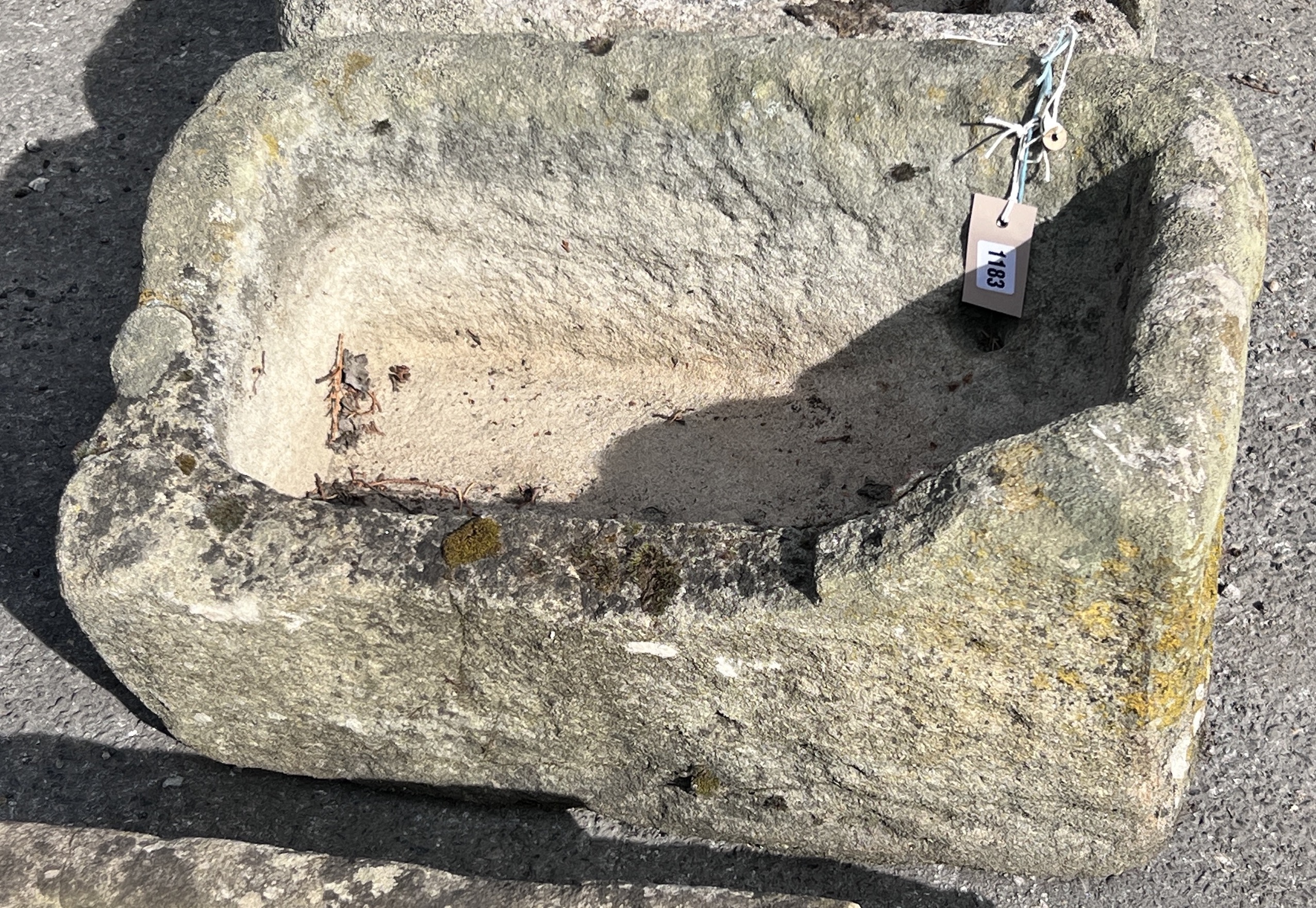 A sandstone trough, length 60cm, depth 34cm, height 34cm